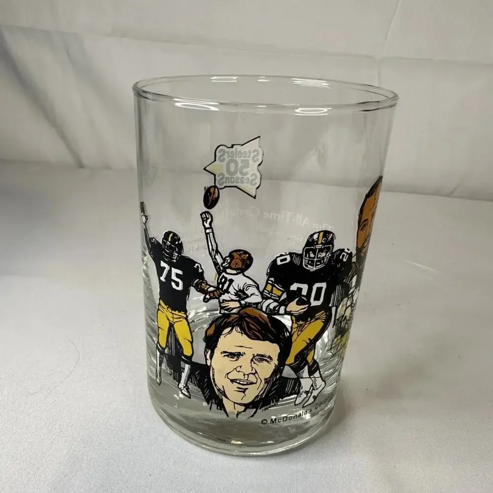Set of (3) 1990 Pittsburgh Steelers McDonalds Hall of Fame Glass Set - EXC